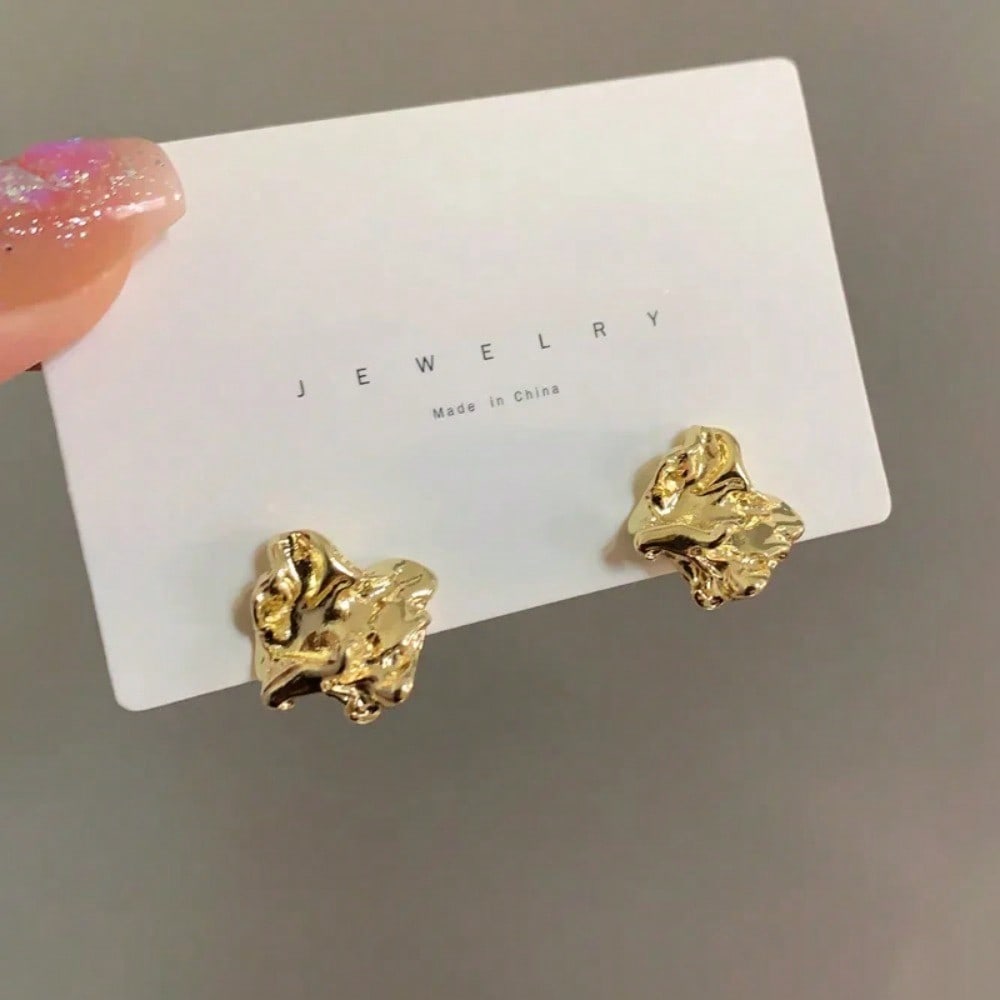 Cluster Stud Ear - Textured Irregular Cluster Stud Earrings Gold