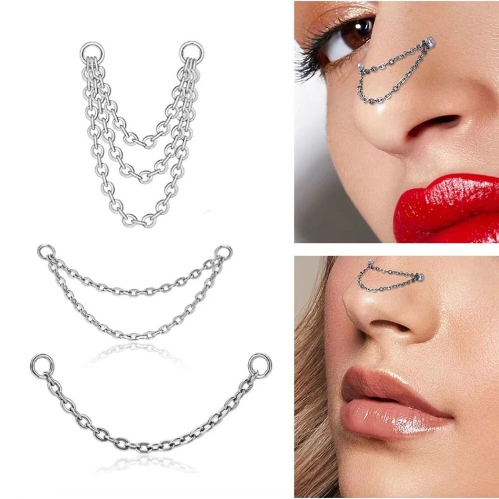 Body Jewelry Earrings - Titanium Nose Chain Three Layer Chain