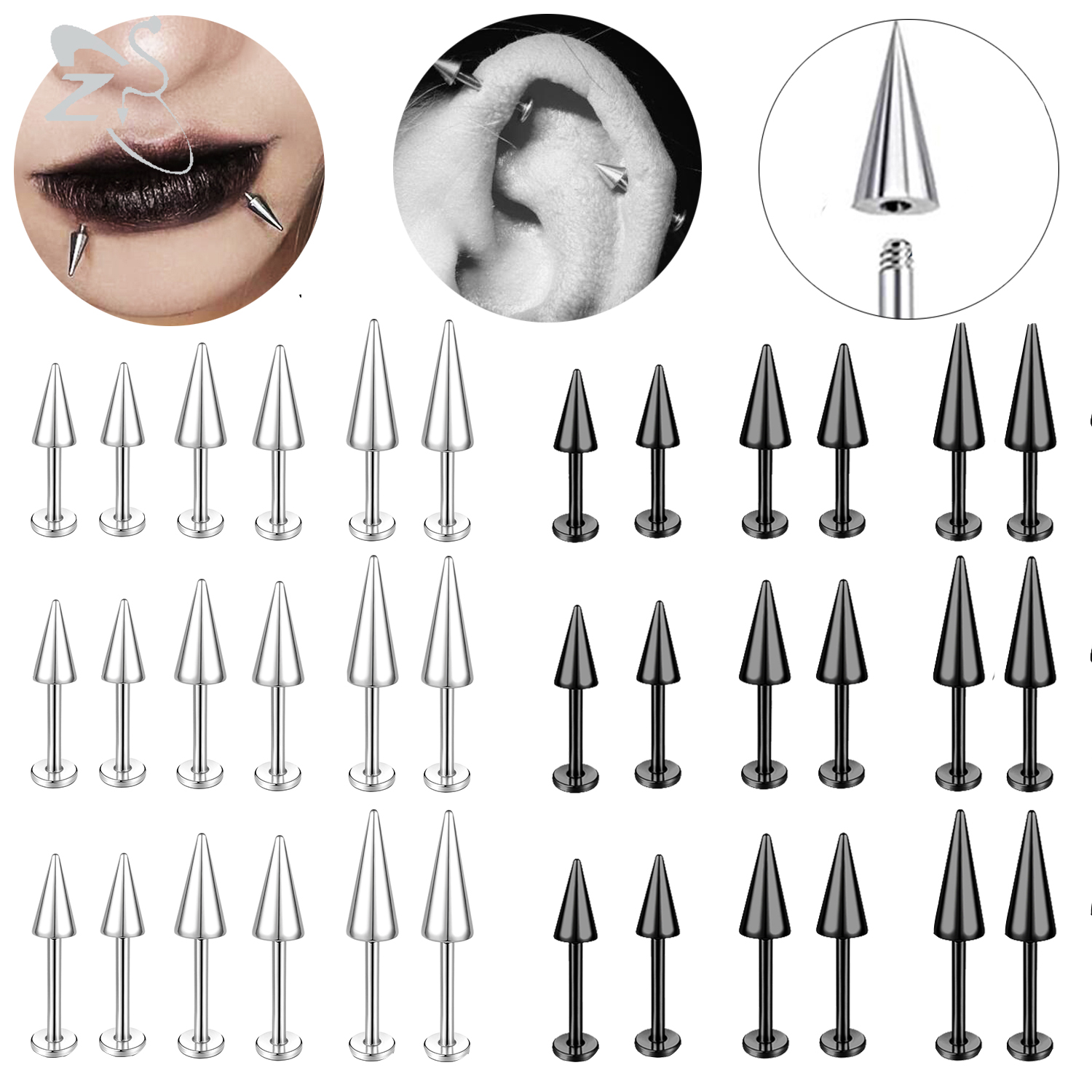 Rook Curved Barbell - ZS 3pcs/lot 16g Cone Spike Labret