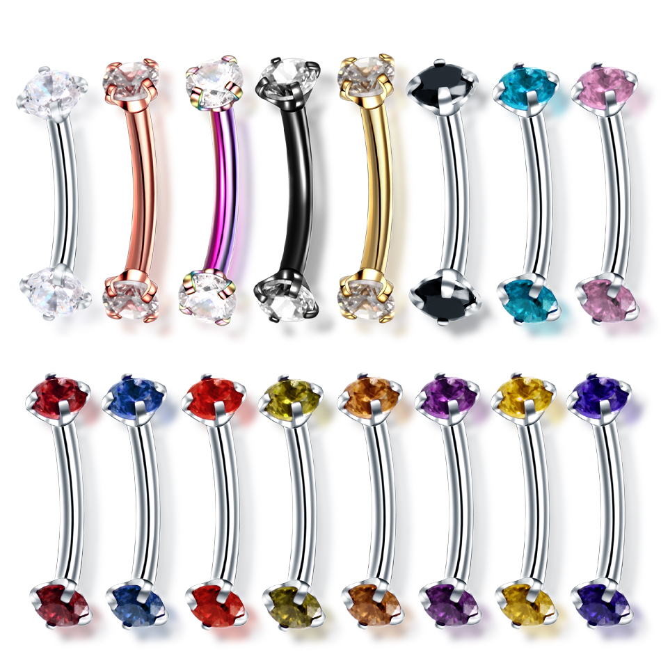 Rook Curved Barbell - 1PC Steel Curved Barbell Piercing CZ