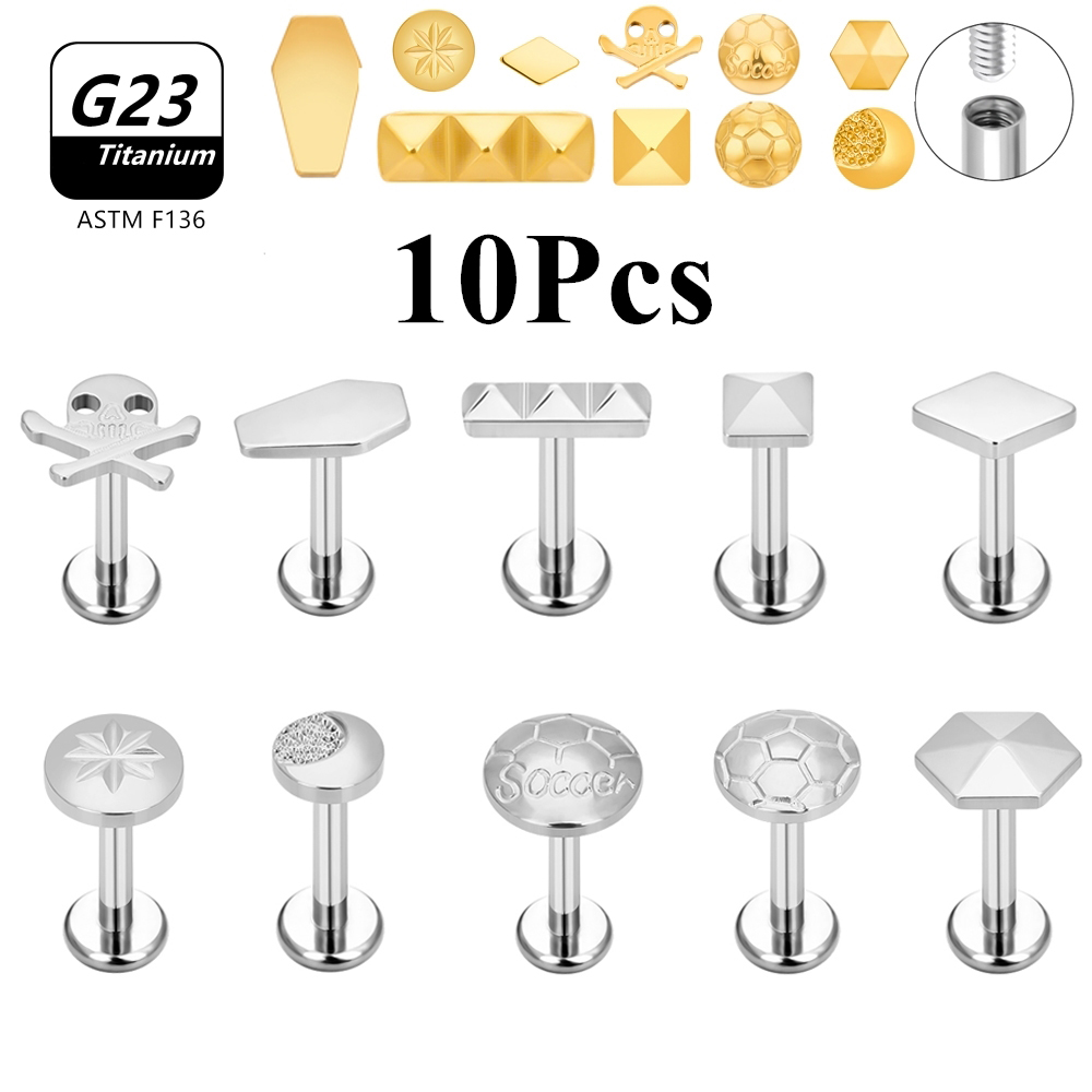 Rook Curved Barbell - 10PCS 16G G23 Titanium Stud Skull