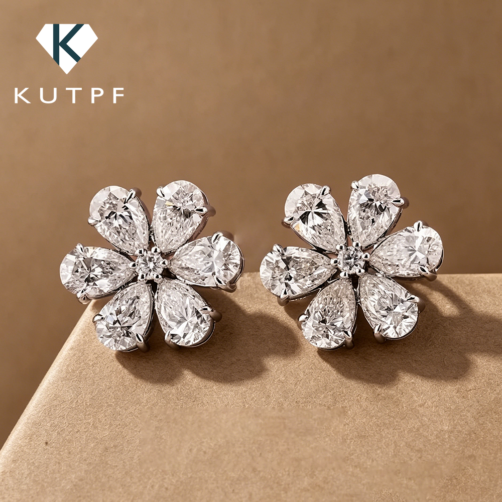 Cluster Stud Ear - Cluster Flower Full Moissanite Stud Earrings