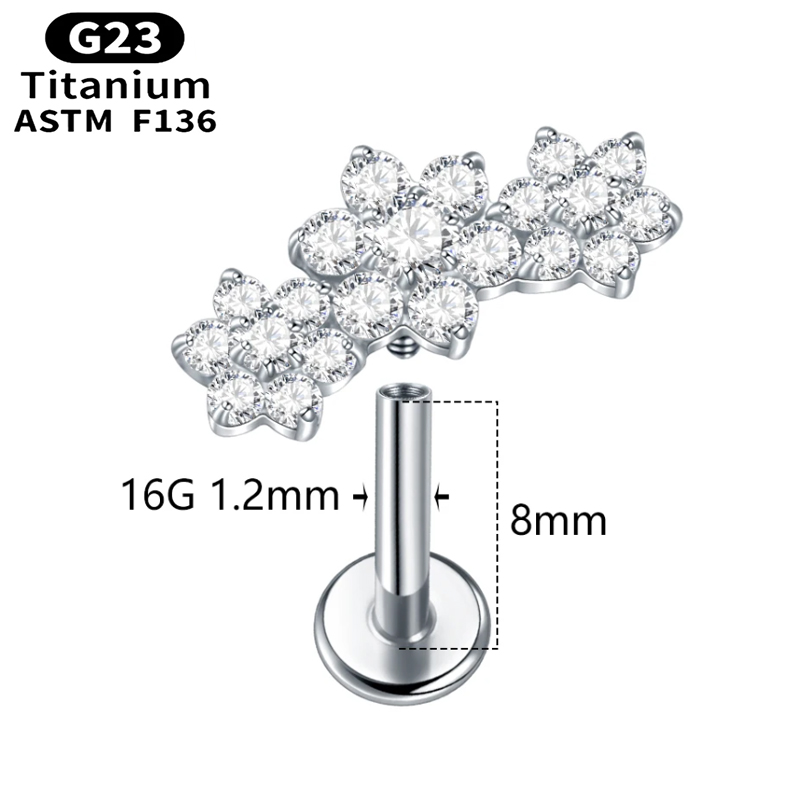 1PC G23 Titanium Three Flower  - огляд і ціна Cluster Stud Ear