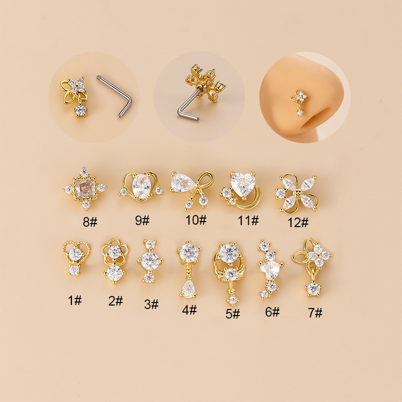 20G L-Shaped Cubic Zircon Nose - огляд і ціна Body Jewelry Earrings
