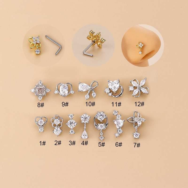 20G L-Shaped Cubic Zircon Nose - огляд і ціна Body Jewelry Earrings