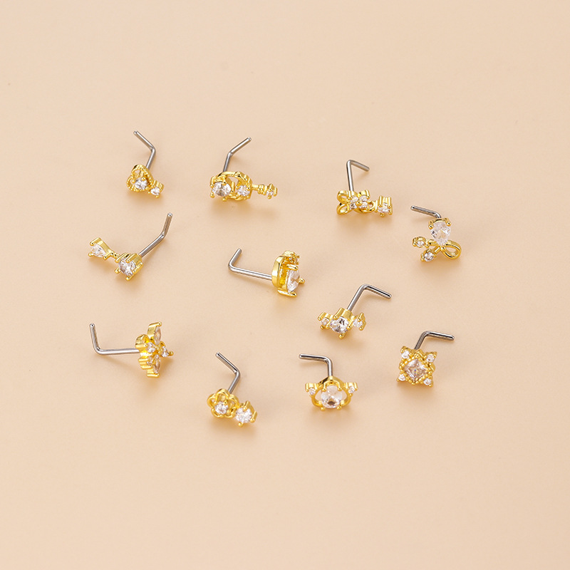 20G L-Shaped Cubic Zircon Nose - огляд і ціна Body Jewelry Earrings