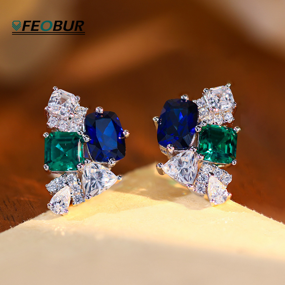 3.2cttw Lab Sapphire Emerald H - огляд і ціна Cluster Stud Ear