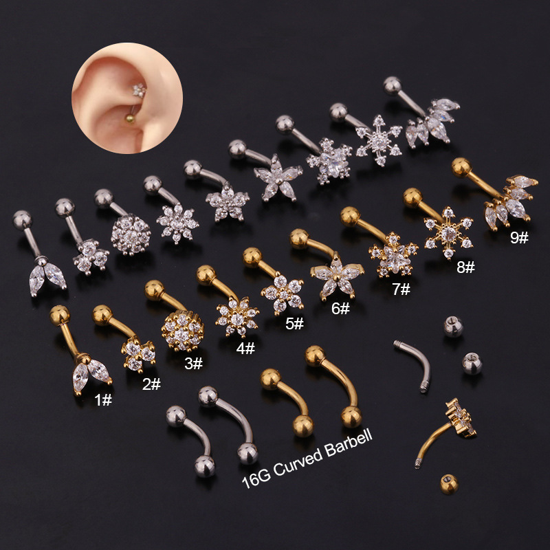 1Pc 1.2x8mm Eyebrow  Daith Snu - огляд і ціна Rook Curved Barbell