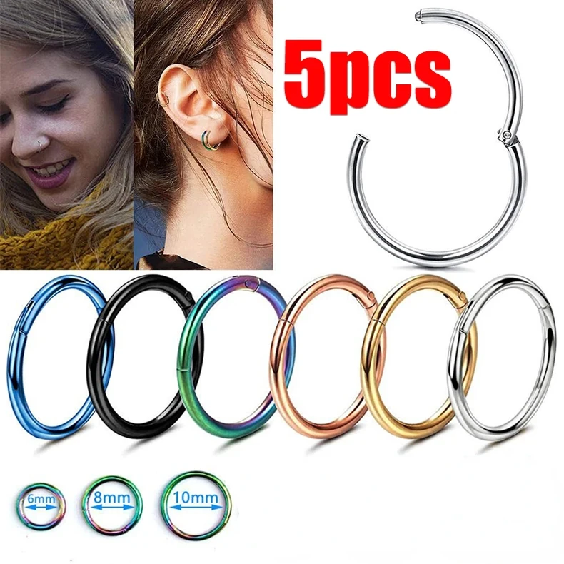 5pc 6/8/10mm Nose Ring Hinged  - огляд і ціна Clicker Ring Seamless
