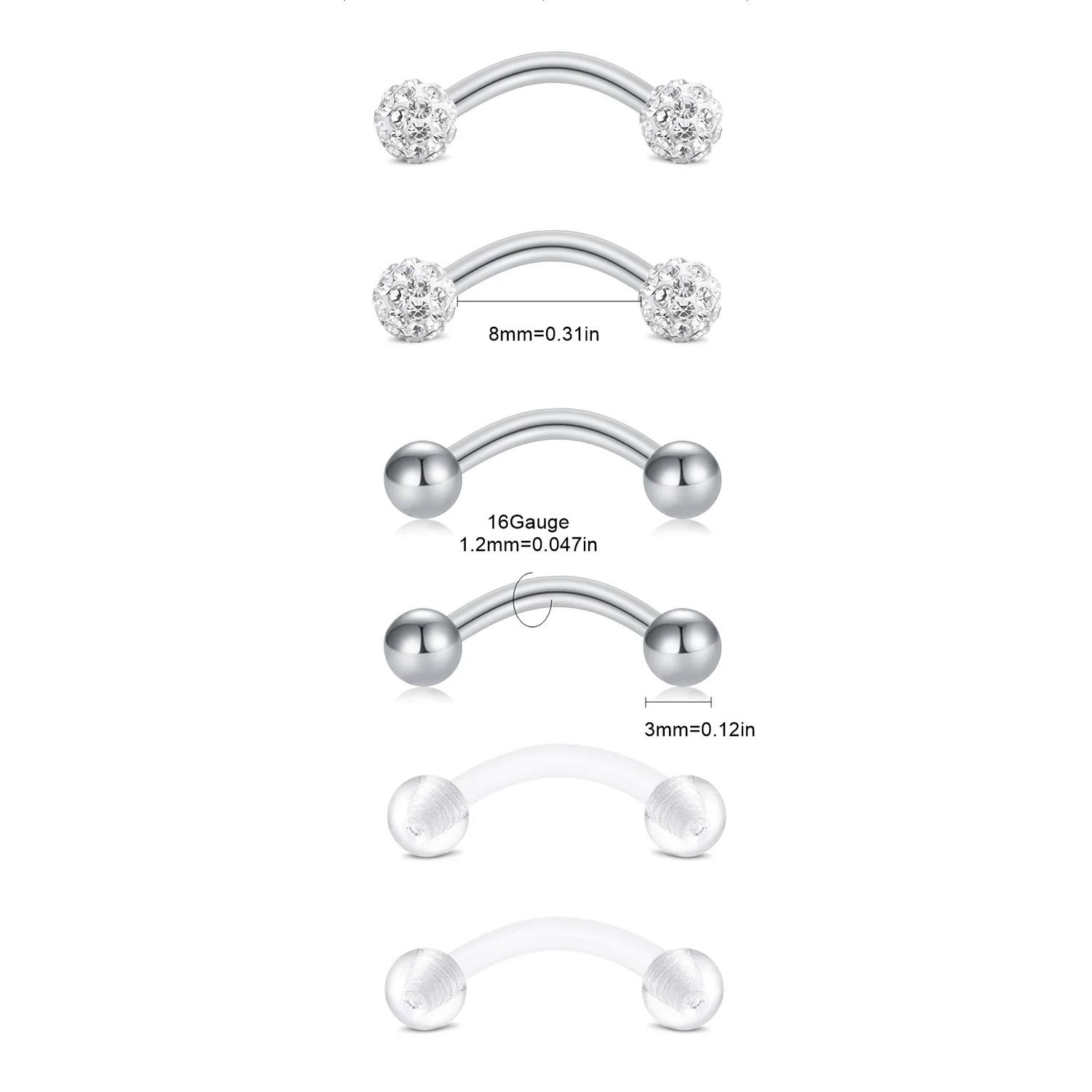 6pcs/Set Elegant Cute 16G Curv - огляд і ціна Rook Curved Barbell