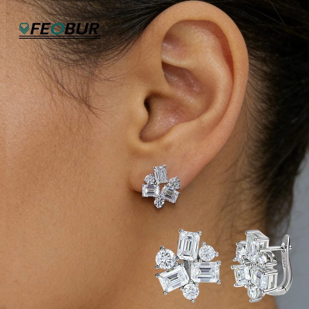 8.2cttw Baguette and Round Moi - огляд і ціна Cluster Stud Ear