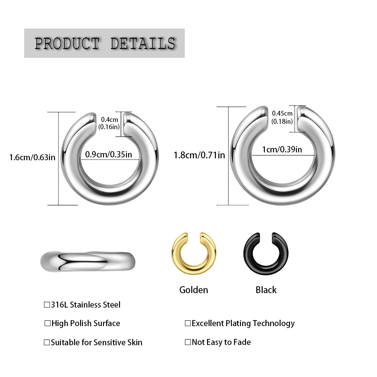 1pc Exaggerated c-Shaped Non-P - огляд і ціна Body Jewelry Earrings