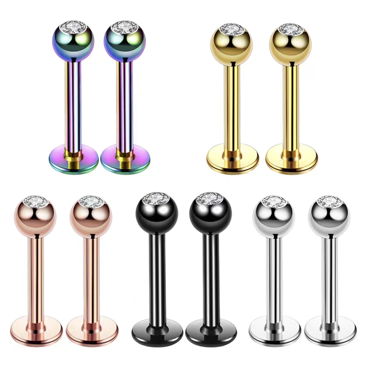 16G Surgical Steel Ball Top CZ - огляд і ціна Body Jewelry Earrings