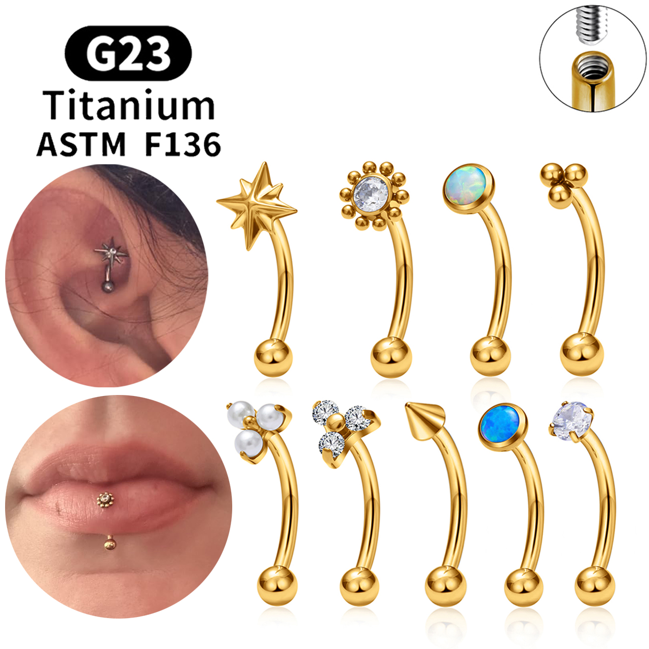 ASTM F136 Titanium Hexagram Ro - огляд і ціна Rook Curved Barbell