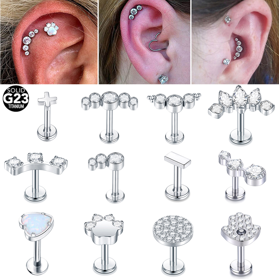 1PC Titanium 16G CZ Gem Labret - огляд і ціна Cluster Stud Ear