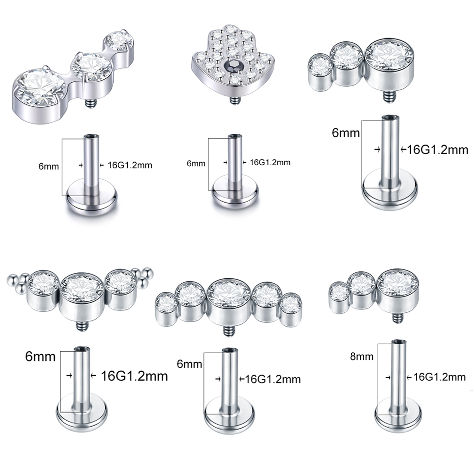 1PC Titanium 16G CZ Gem Labret - огляд і ціна Cluster Stud Ear